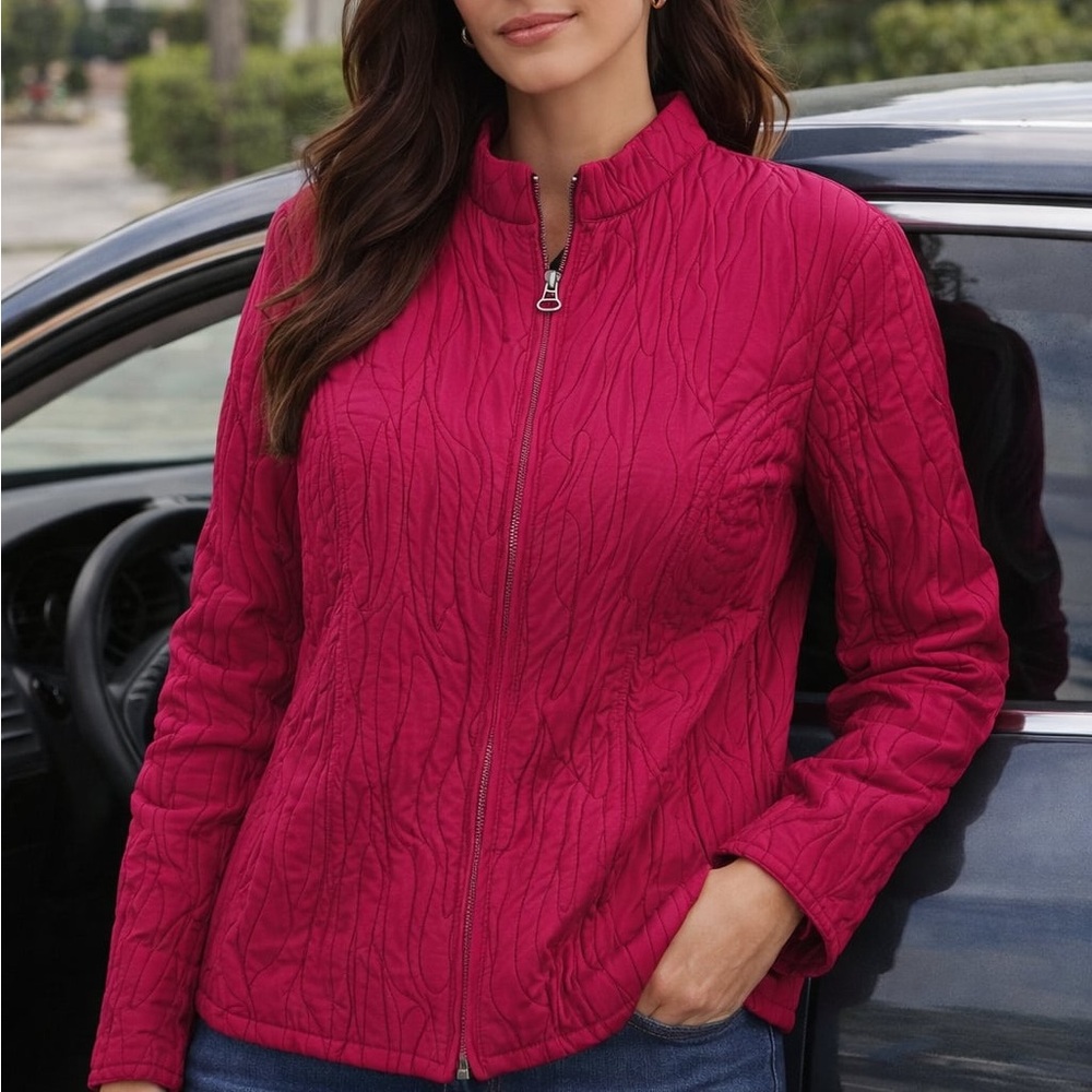 Chico's Fuchsia Quilted Bomber Jacket